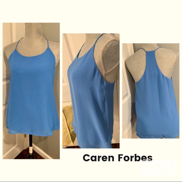 Beautiful Caren Forbes blue racerback blouse Sz M - Picture 2 of 8